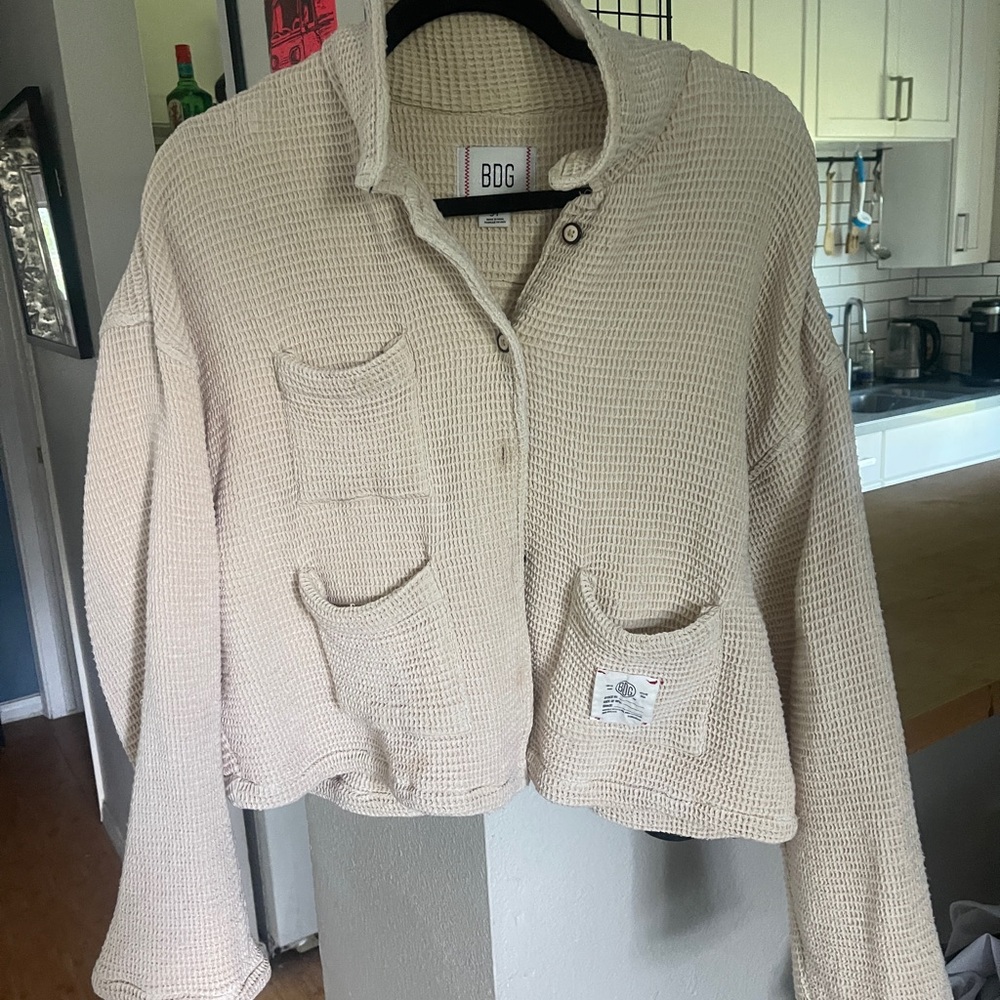 Urban Outfitters Beige Waffle Knit Utility Jacket
